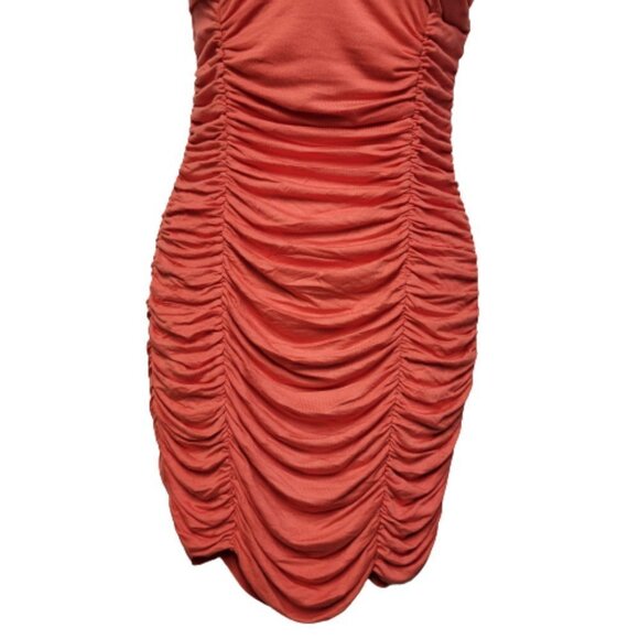 Coral Body Con Strapless Mini Dress Size L - Picture 2 of 9